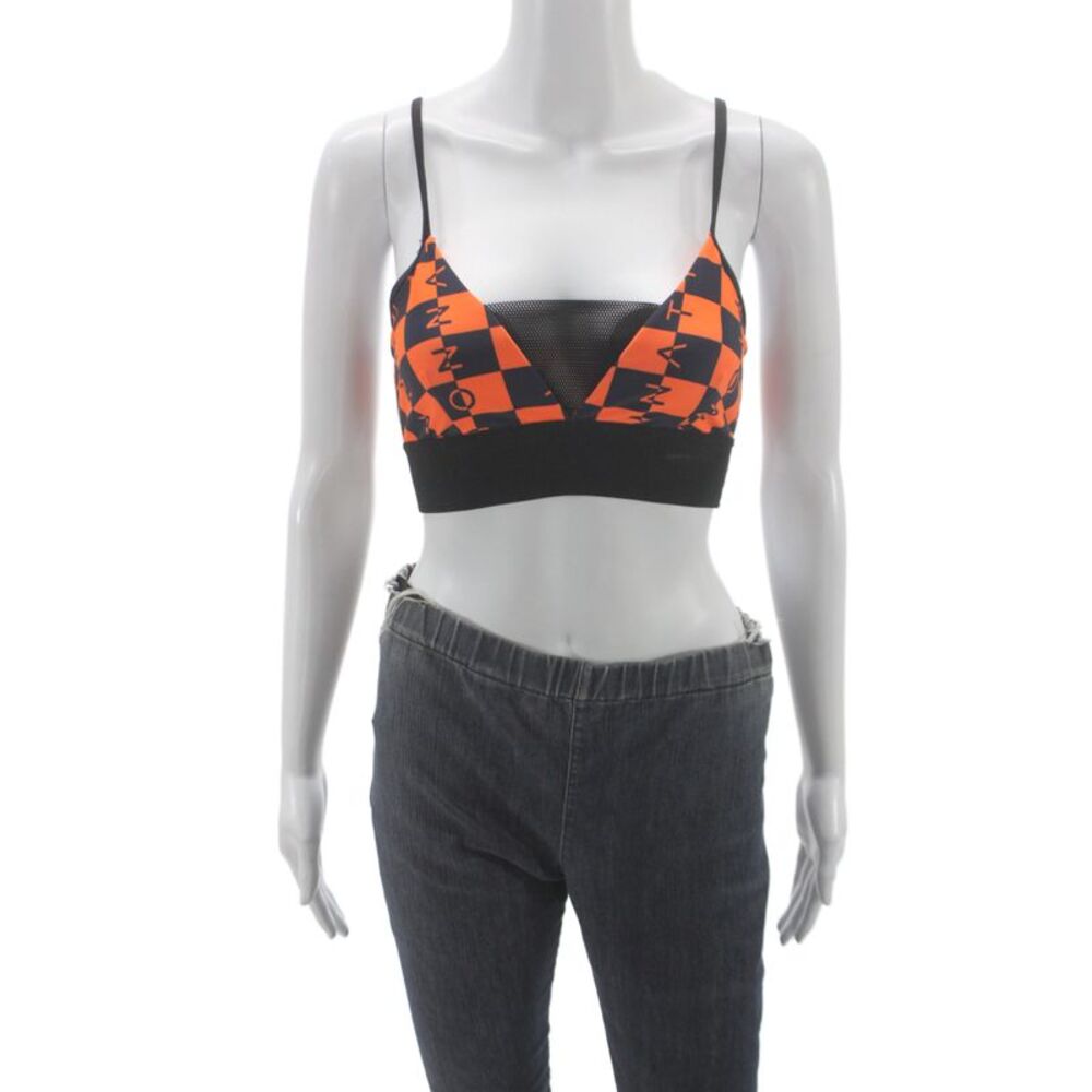 PE Nation Womens Sports Bra Black Check Scoop Sleeveless Size S